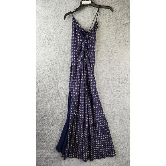 STAUD Bellamy Printed Lace-up Maxi Dress Women's L Navy Calico Sleeveless Slit~ - Picture 11 of 13